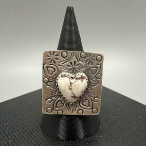 Wild Horse Jasper Sterling Silver 925 Handmade Heart-Shaped Ring Scalloped Edge